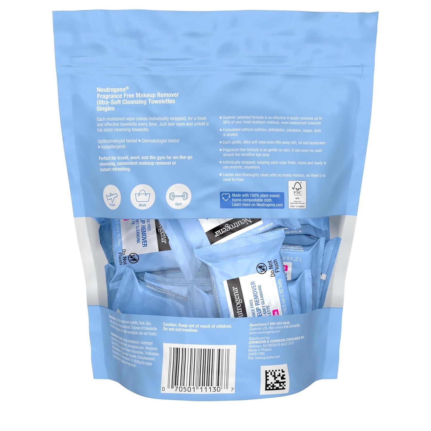 Neutrogena Fragrance-Free Makeup Remover Wipes Singles, Individually Wrapped Face Towelettes, Gently Remove Dirt, Oil, Waterproof Mascara & Makeup, Alcohol-Free Daily Face Wipes for Travel, 20 ct Quick Pick Grocers