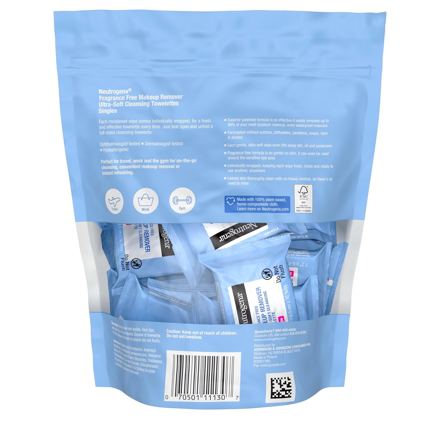 Neutrogena Fragrance-Free Makeup Remover Wipes Singles, Individually Wrapped Face Towelettes, Gently Remove Dirt, Oil, Waterproof Mascara & Makeup, Alcohol-Free Daily Face Wipes for Travel, 20 ct Quick Pick Grocers