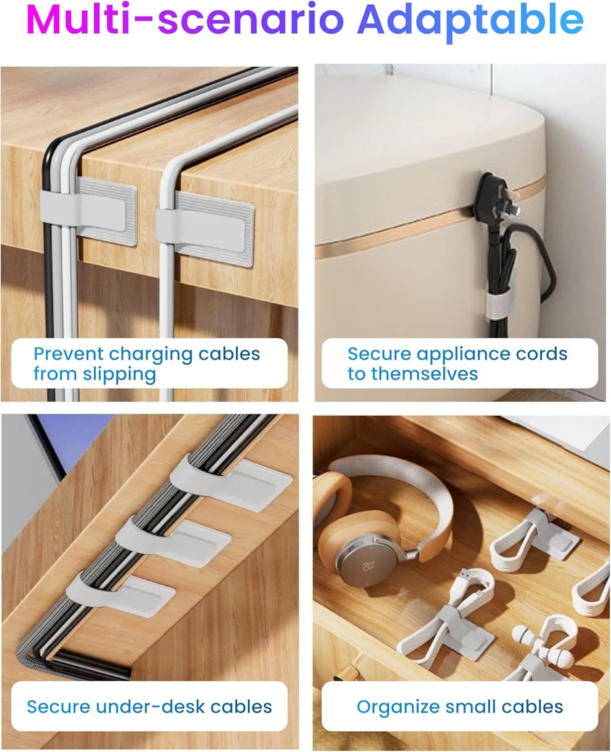 LX IntMfr. Hook and Loop Cable Ties, Self Adhesive Hook and Loop Cable Straps, Sticky-back Cord Organizer, Cable Clip, Household & Office Essentials, 40Pcs per Pack Quick Pick Grocers