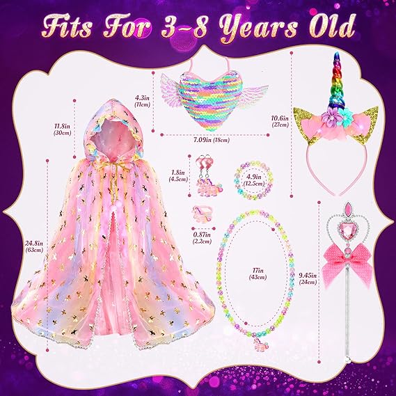 Fedio Princess Dress up for Girls,Unicorn Light up Princess Cape Set,Light up Princess Dress with Unicorn Toys for Girls 3-8 Quick Pick Grocers