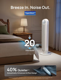 DREO Tower Fan for Bedroom, 2026 Upgraded DC Motor, 28ft/s High Velocity, 20dB Ultra Quiet Standing Fan, 8 Speeds 4 Modes, 90° Oscillating Bladeless Fan for Indoors, Floor Fans with Remote Quick Pick Grocers