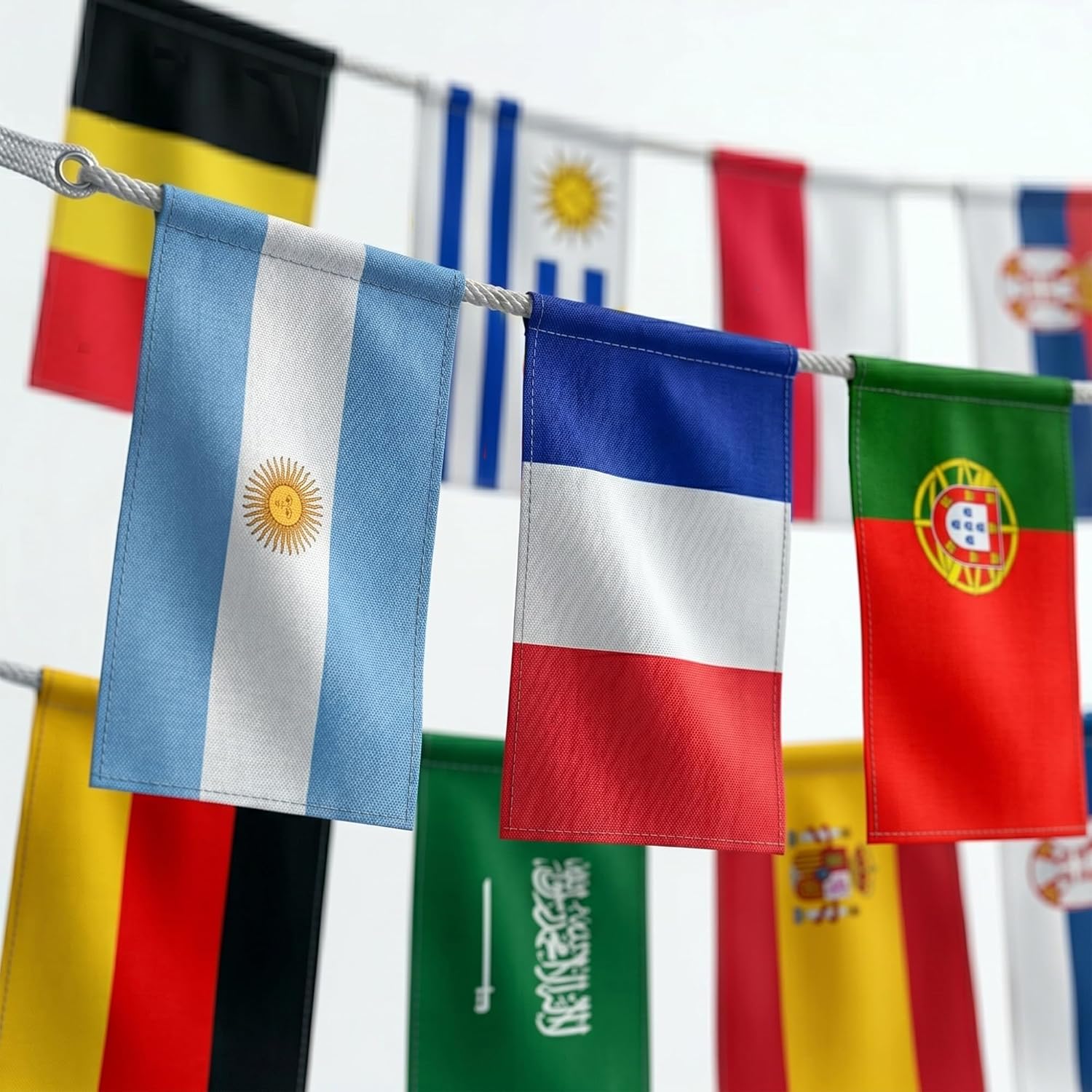 2026 World Cup Flag Bunting String, Double-Sided Polyester Rope 15m - Soccer tournament Bunting Banner for Party Decorations for Tournaments, Garden Streets & Pub Bar Quick Pick Grocers