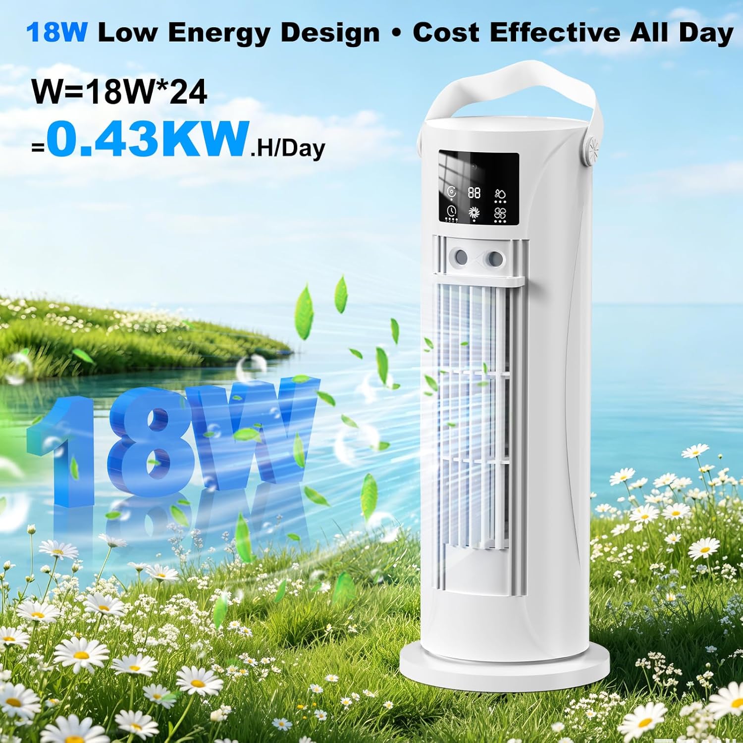 Portable Air Conditioners, 120 °rotating tower fan, portable AC for 3 wind speeds,Storm mode, 8H timing, Evaporative Air Cooler with remote control,750ML water tank, spray,cooling fan for home - white Quick Pick Grocers