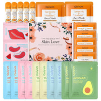 QUIYUM Skincare Set - 26PCS Face Masks & Lip-Eye Masks, Fruit & Turmeric VC Masks Gifts for Women Teen Girls, Travel Size Toiletries for Mother's Day Christmas Birthday Quick Pick Grocers