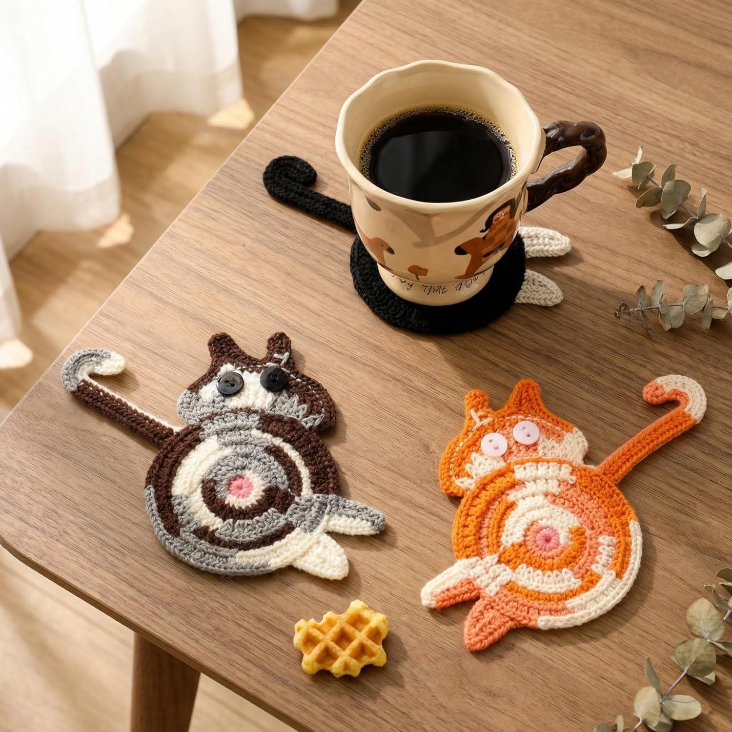 Cat Gifts for Cat Lovers Cat Coaster Woven Creative Cute Cat Coaster Insulation Coaster Coffee and Tea Coaster Desktop Gifts Quick Pick Grocers