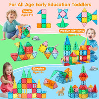 Magnetic Tiles Building Blocks for 3 4 5 6 7 8+ Years Old Boys Girls Colorful Magnet Stacking Toys Birthday Gift for Toddlers STEM Preschool Educational Construction Tiles Set Quick Pick Grocers