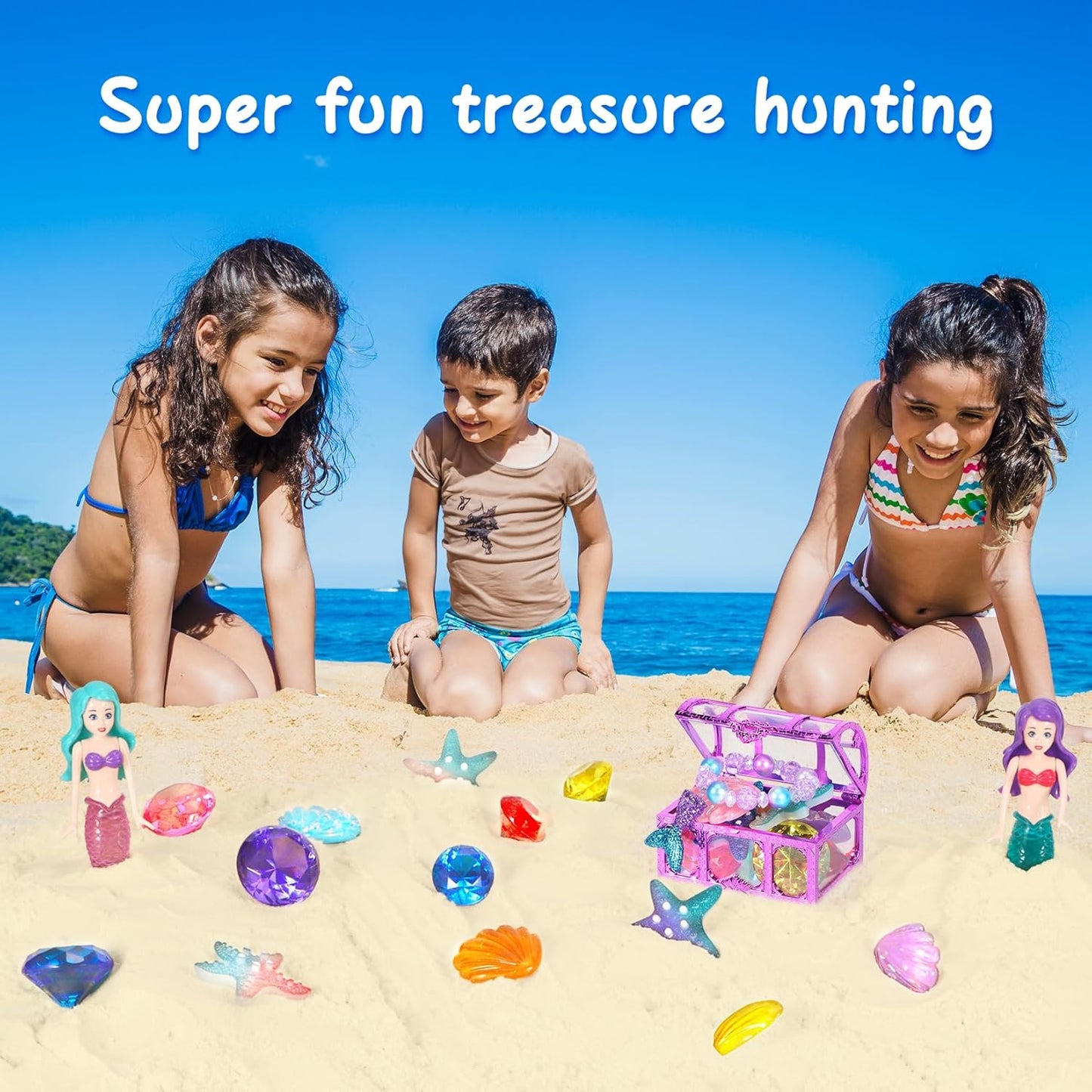 VGOFUN Diving Gems Pool Toys,10 Pcs Colorful Diamond with Treasure Chest Pirate Box Kids Swim Toys Acrylic Underwater Gemstone for Boys Girls Bath Toys Swimming Training Gift Water Pool Games Quick Pick Grocers
