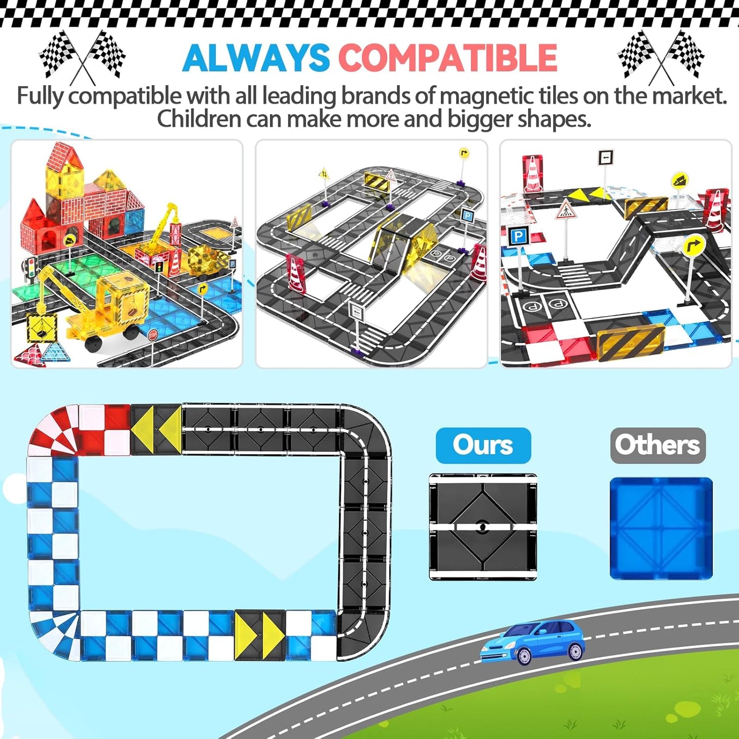Magnetic Tiles Building Blocks for 3 4 5 6 7 8+ Years Old Boys Girls Colorful Magnet Stacking Toys Birthday Gift for Toddlers STEM Preschool Educational Construction Tiles Set Quick Pick Grocers