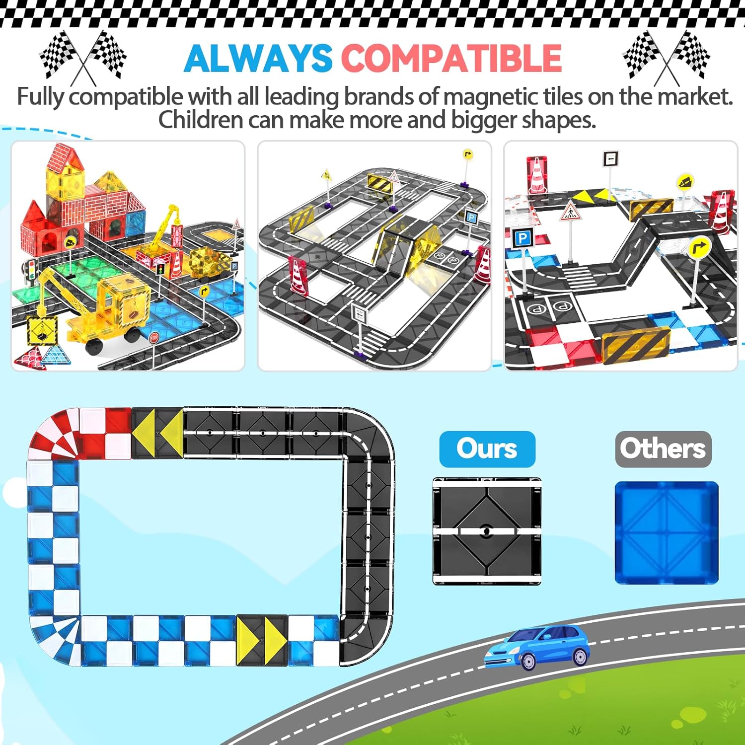 Magnetic Tiles Building Blocks for 3 4 5 6 7 8+ Years Old Boys Girls Colorful Magnet Stacking Toys Birthday Gift for Toddlers STEM Preschool Educational Construction Tiles Set Quick Pick Grocers