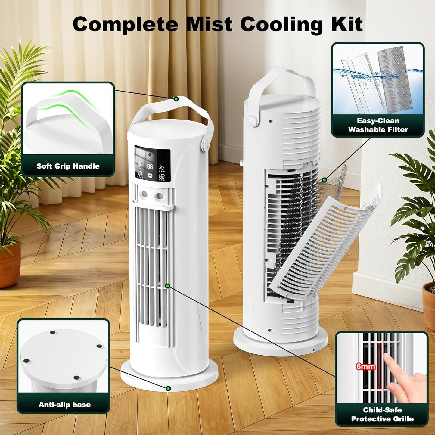 Portable Air Conditioners, 120 °rotating tower fan, portable AC for 3 wind speeds,Storm mode, 8H timing, Evaporative Air Cooler with remote control,750ML water tank, spray,cooling fan for home - white Quick Pick Grocers