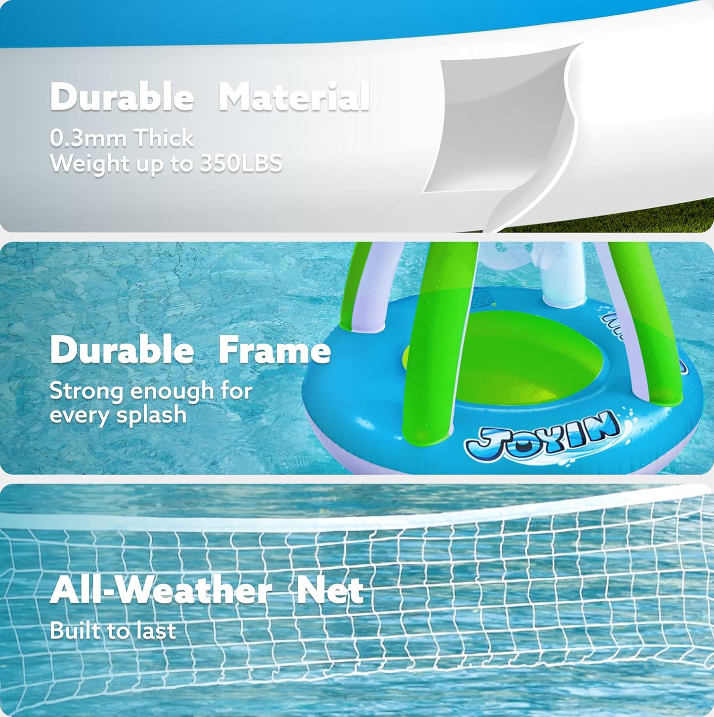 JOYIN Inflatable Pool Float Set Volleyball Net & Basketball Hoops, Balls Included for Kids and Adults Swimming Game Toy, Summer Floaties, Volleyball Court |Basketball Quick Pick Grocers