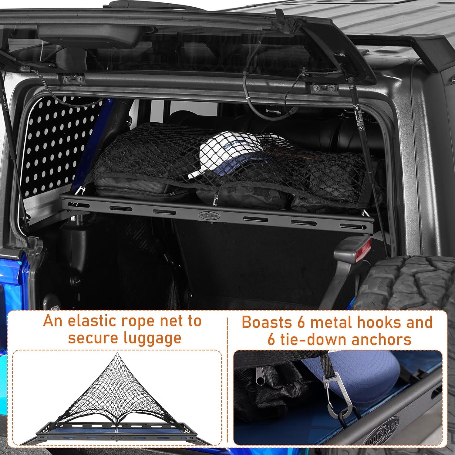 Hooke Road Rear Trunk Cargo Rack Basket Tray for 2007-2026 Jeep Wrangler JK JL 4-Door Hardtops, Sturdy Steel Shelf for Camping Trip Gear Quick Pick Grocers
