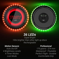 TOSY Flying Disc - 108 RGB Multicolor or 36 Monocolor LEDs, Super Bright, Smart Modes, Easter Basket Stuffers Gift, Camping Toy for Kid/Teen/Adult, Auto Light Up, Rechargeable, Waterproof, 175g Quick Pick Grocers