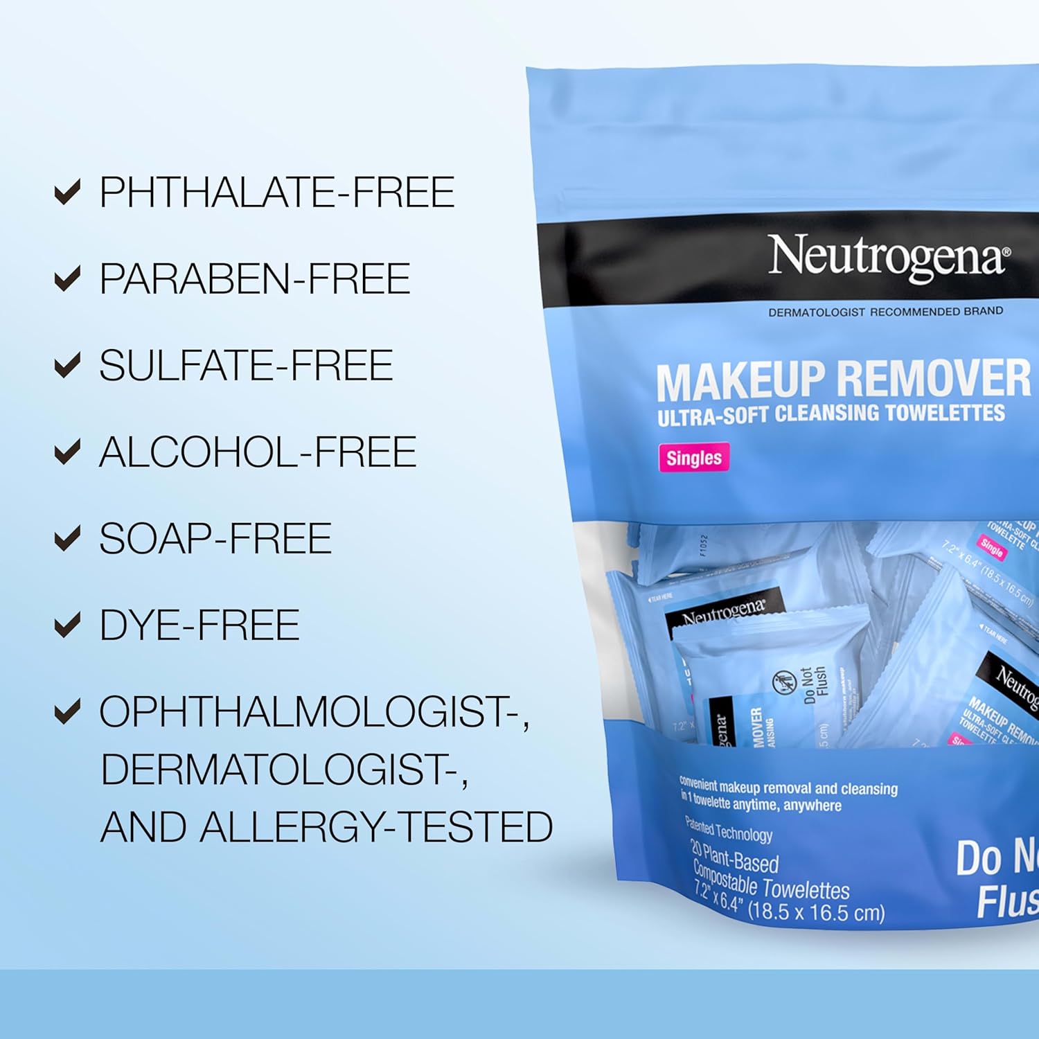 Neutrogena Makeup Remover Wipes, Daily Single Face Cleansing Towelettes, Makeup Removing Cleansing Wipes Removes Dirt & Oil, Alcohol-Free Face Towelettes, 20 ct Quick Pick Grocers