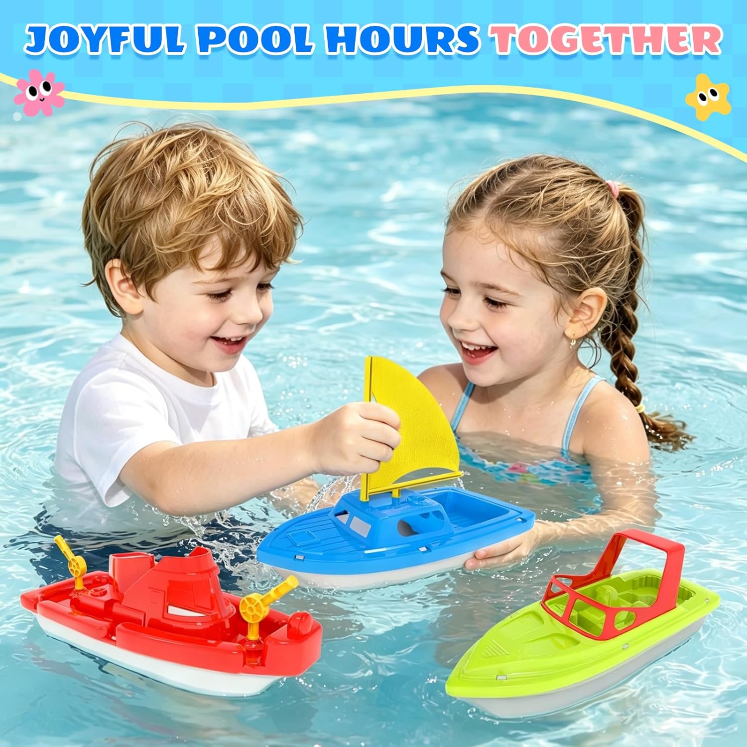 Toy Boat Fleet for Toddlers, Floating Water Play Boats for Pool, Bath & Beach, Colorful Boat Set for Kids Ages 3-5 Quick Pick Grocers