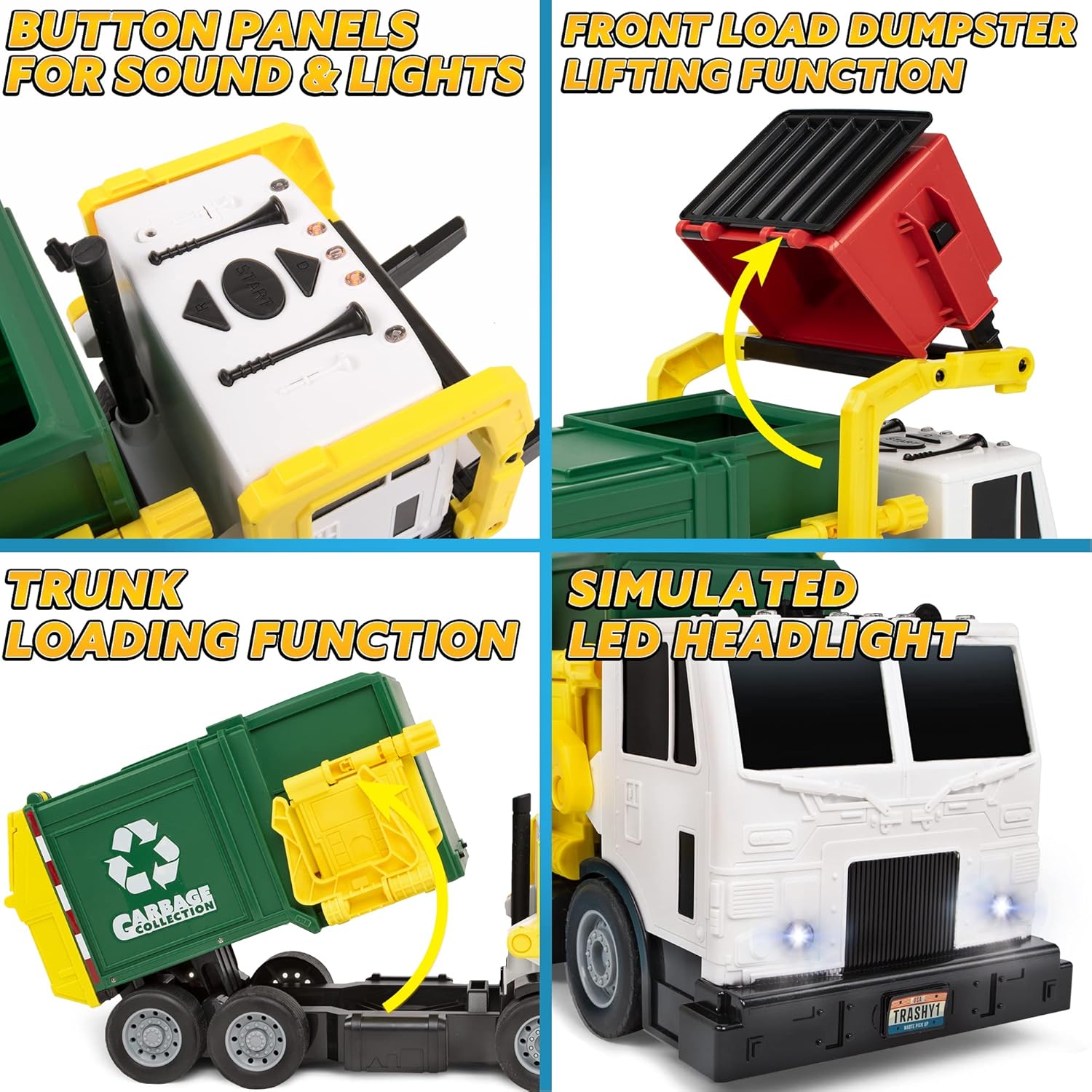 JOYIN Large Friction Powered Garbage Truck Toy Set, Includes Dumpster, Trash Bins, and Learning Cards for Kids Quick Pick Grocers