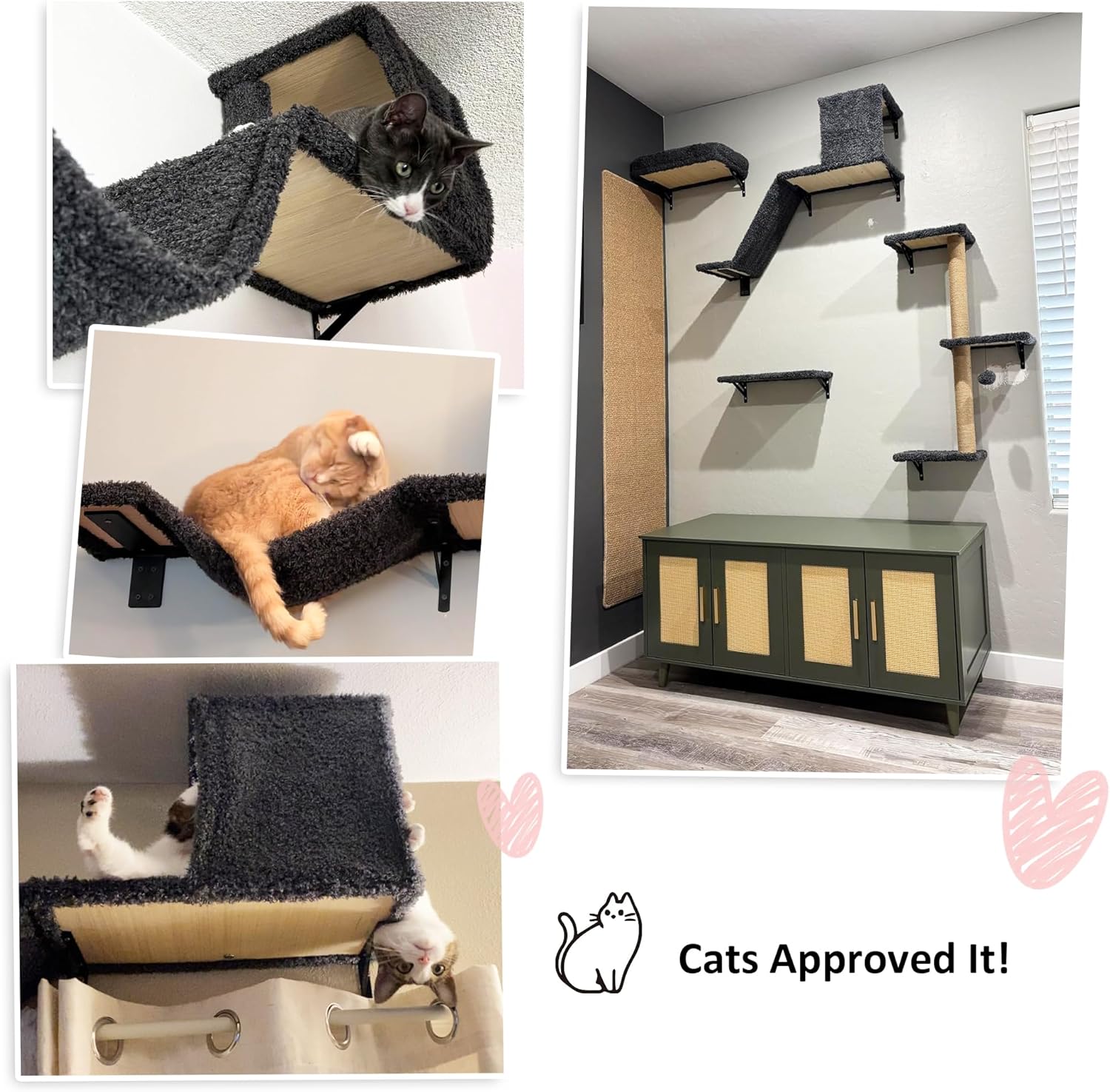 FUKUMARU Cat Wall Shelves, Stable & Safe 4 in 1 Cat Walls Furniture Set, Wooden Kitten Climbing Wall with Scratching Post for 16 Inch Drywall Quick Pick Grocers