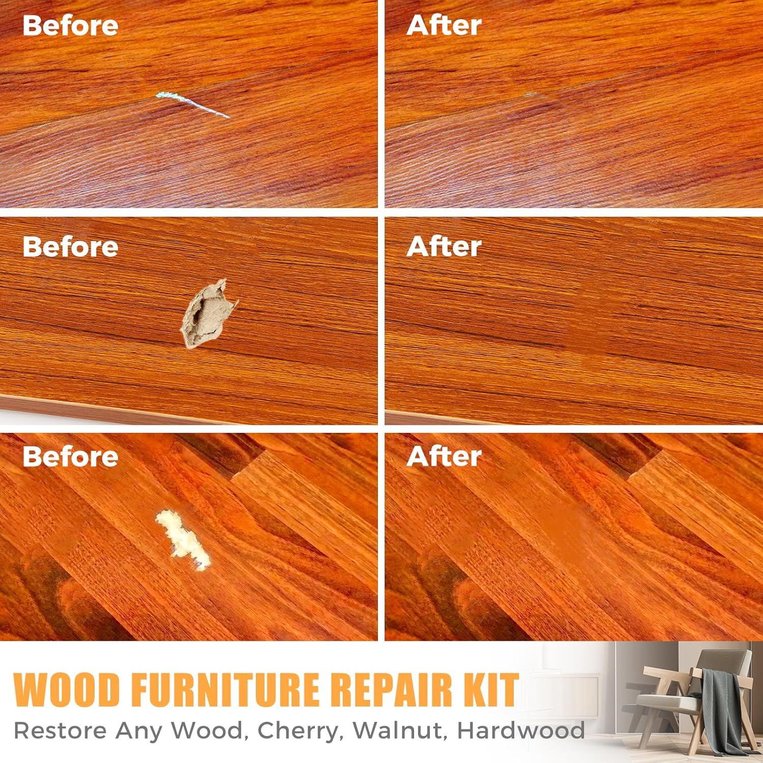 Wood Furniture Repair Kit- Set of 41 Laminate Vinyl Floor Repair Kit Wood Fillers,Floor Scratch Repair, Touch Up Markers, Restore Hardwood Scratches, Cracks, Hole for Floor, Table, Door, Cabinet Quick Pick Grocers