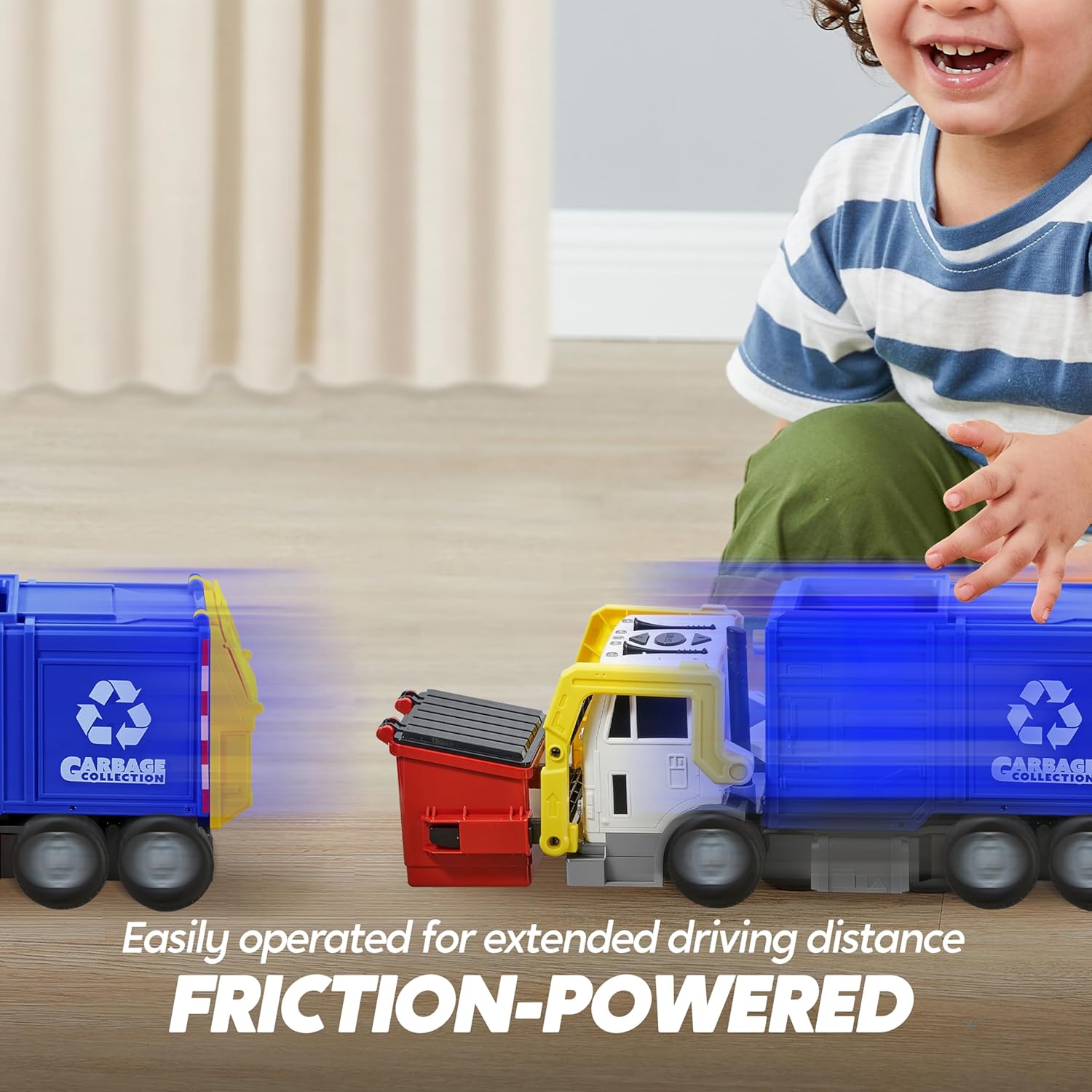 JOYIN Large Friction Powered Garbage Truck Toy Set, Includes Dumpster, Trash Bins, and Learning Cards for Kids Quick Pick Grocers