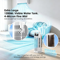 Portable Air Conditioners, 4 IN 1 Evaporative Air Cooler, 1200ML Water Tank, 3 Speeds & Storm Mode & Mist Spray, 120° Auto Oscillation, 12H Timer, Quiet Tower Cooling Fan for Room, Bedroom - White ﻿ Quick Pick Grocers