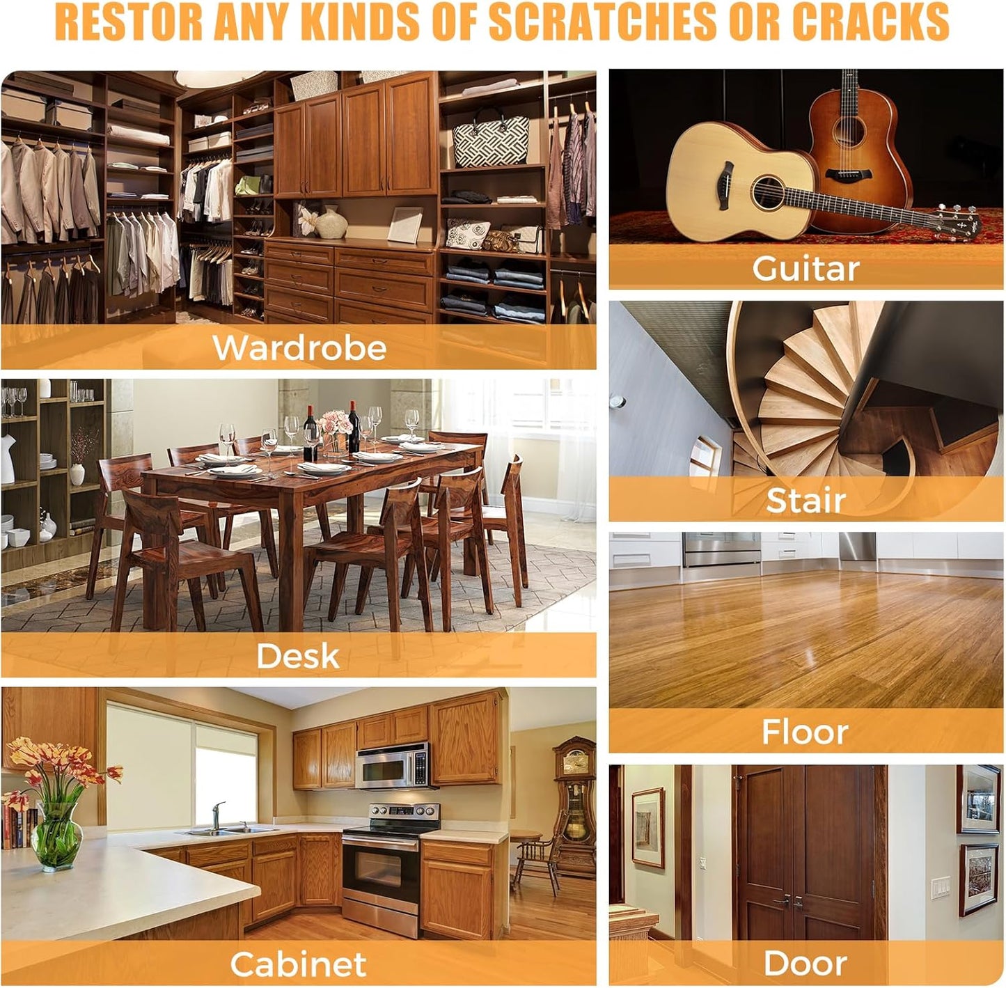 Wood Furniture Repair Kit- Set of 41 Laminate Vinyl Floor Repair Kit Wood Fillers,Floor Scratch Repair, Touch Up Markers, Restore Hardwood Scratches, Cracks, Hole for Floor, Table, Door, Cabinet Quick Pick Grocers