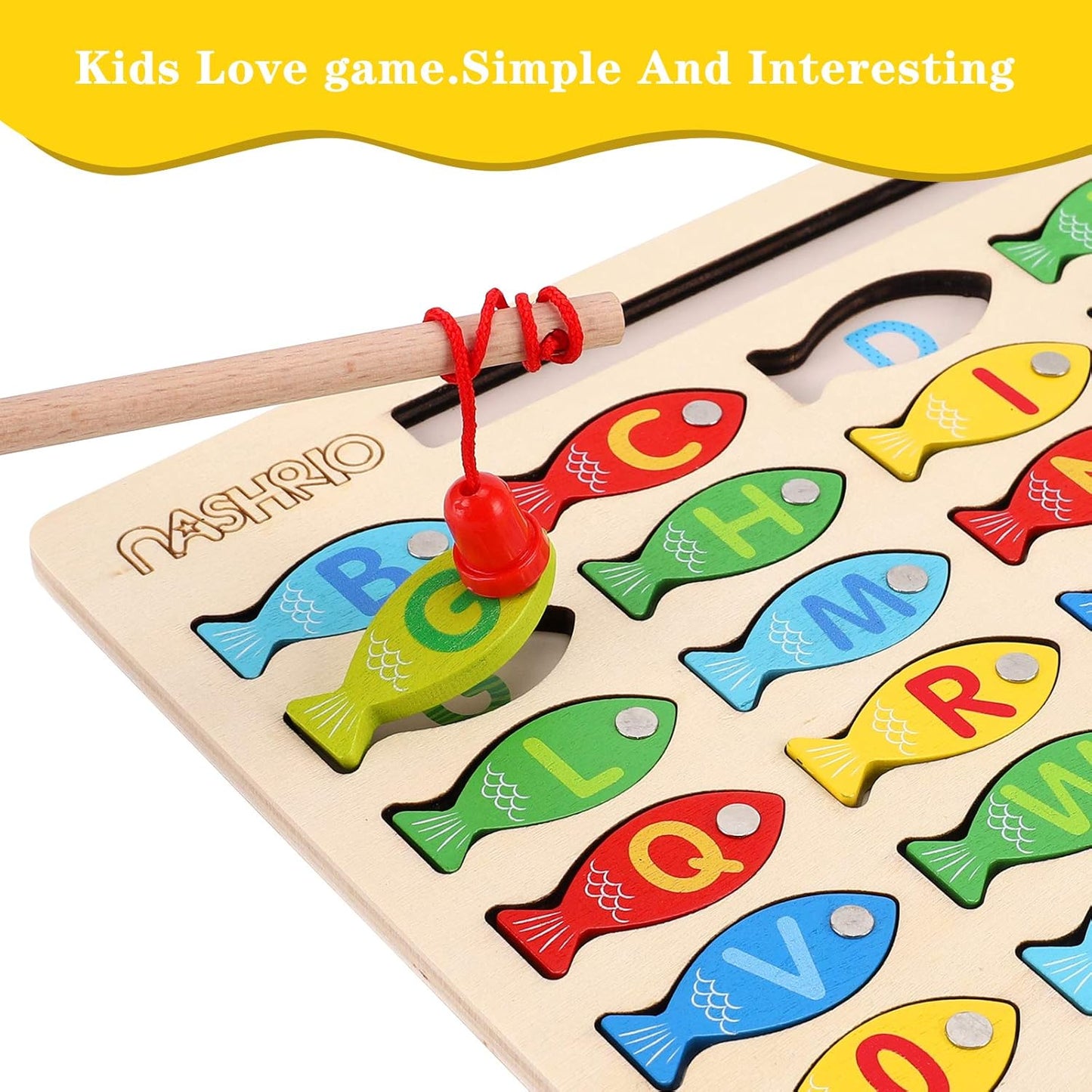 Magnetic Wooden Fishing Game Toy for Toddlers, Alphabet Fish Catching Counting Games Puzzle with Numbers and Letters, Preschool Learning ABC Math Educational Toys 3 4 5 Years Old Girl Boy Kids Quick Pick Grocers