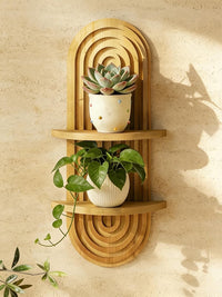 Bamworld Boho Wall Decor Plant Wall Shelf Mid Century Modern Decor Hanging Plant Shelf 2-Tier Wooden Floating Shelves for Home Bathroom Bedroom Living Room Office Holding Planter Decoration Quick Pick Grocers
