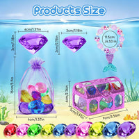 VGOFUN Diving Gems Pool Toys,10 Pcs Colorful Diamond with Treasure Chest Pirate Box Kids Swim Toys Acrylic Underwater Gemstone for Boys Girls Bath Toys Swimming Training Gift Water Pool Games Quick Pick Grocers
