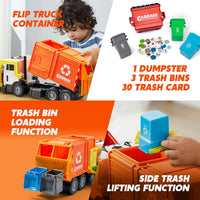 JOYIN Large Friction Powered Garbage Truck Toy Set, Includes Dumpster, Trash Bins, and Learning Cards for Kids Quick Pick Grocers