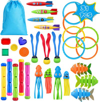 Click to see full view 31Pcs Swim Dive Toys Pool Games Outdoor Water Essential Bath Accessories for Kid Toddler Baby Toy Age 3 4 5 6 7 8 9 10 11 12 Year Old Cool Girl Boy Stuff Fun Summer Gift Quick Pick Grocers