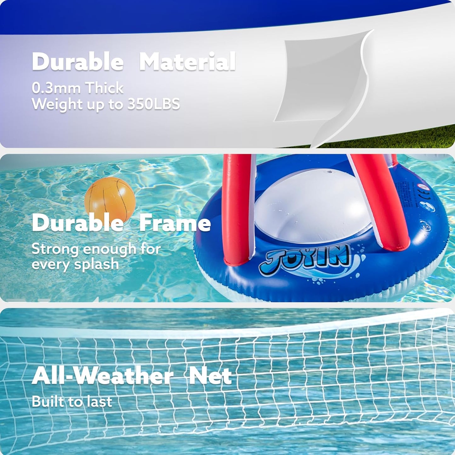 JOYIN Inflatable Pool Float Set Volleyball Net & Basketball Hoops, Balls Included for Kids and Adults Swimming Game Toy, Summer Floaties, Volleyball Court |Basketball Quick Pick Grocers