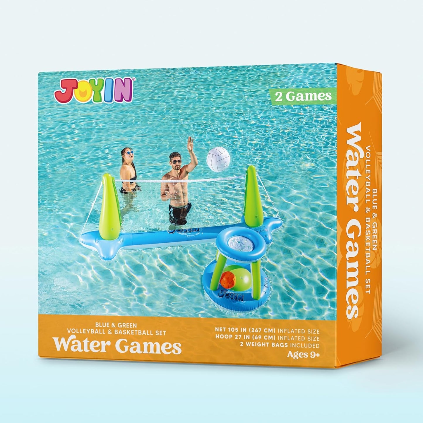 JOYIN Inflatable Pool Float Set Volleyball Net & Basketball Hoops, Balls Included for Kids and Adults Swimming Game Toy, Summer Floaties, Volleyball Court |Basketball Quick Pick Grocers