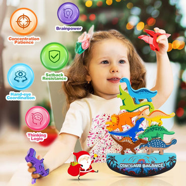 IPOURUP Dinosaur Toys for Kids 3-5: Wooden Stacking Montessori Toys for 3 4 5 6 7 8 Year Old Boys Girls Birthday Gifts for Kid Ages 4-8 Balance Competition Game for Family Stocking Stuffers Quick Pick Grocers