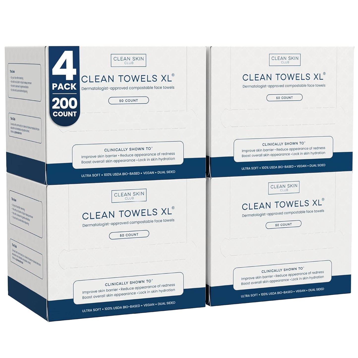 Clean Skin Club Clean Towels XL®, 100% USDA Biobased Face Towel, Disposable Face Towelette, Eczema Association Accepted, Makeup Remover Dry Wipes, Ultra Soft Quick Pick Grocers