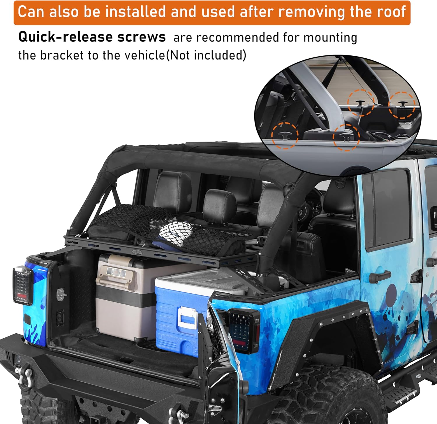 Hooke Road Rear Trunk Cargo Rack Basket Tray for 2007-2026 Jeep Wrangler JK JL 4-Door Hardtops, Sturdy Steel Shelf for Camping Trip Gear Quick Pick Grocers