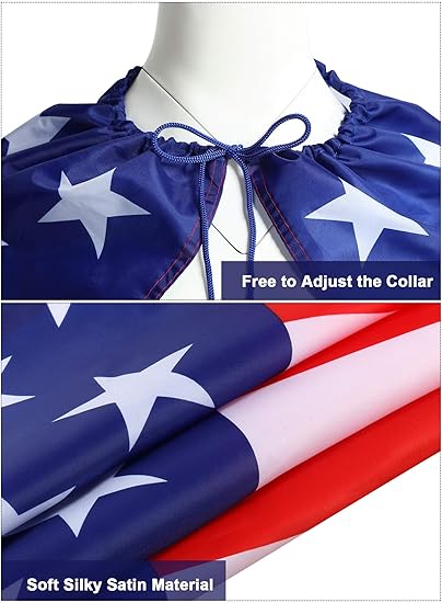Frienda American Flag Costume Cape, 4th of July 250th Retro 80's USA Sunglasses and Flag Headband for 250th Anniversary Quick Pick Grocers
