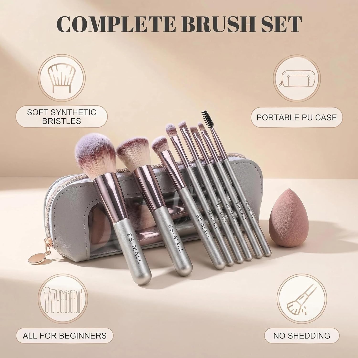 Travel Makeup Brush Set BS-MALL14 PCS Professional Makeup Brushes with Case & Sponge for Foundation, Concealer, Powder, Blush & Eyeshadow, Soft Synthetic Brush Kit for Women, Beginners & Travelers Quick Pick Grocers