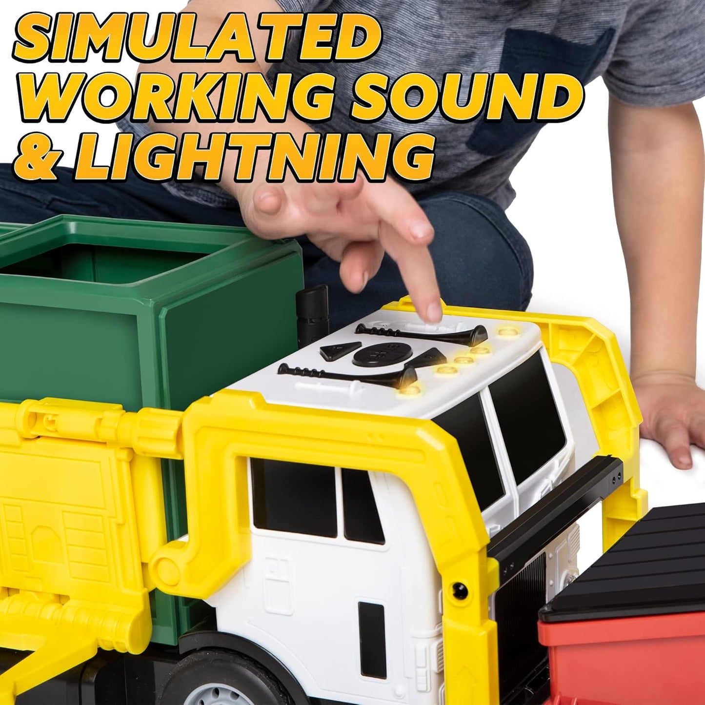 JOYIN Large Friction Powered Garbage Truck Toy Set, Includes Dumpster, Trash Bins, and Learning Cards for Kids Quick Pick Grocers