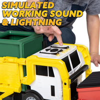 JOYIN Large Friction Powered Garbage Truck Toy Set, Includes Dumpster, Trash Bins, and Learning Cards for Kids Quick Pick Grocers