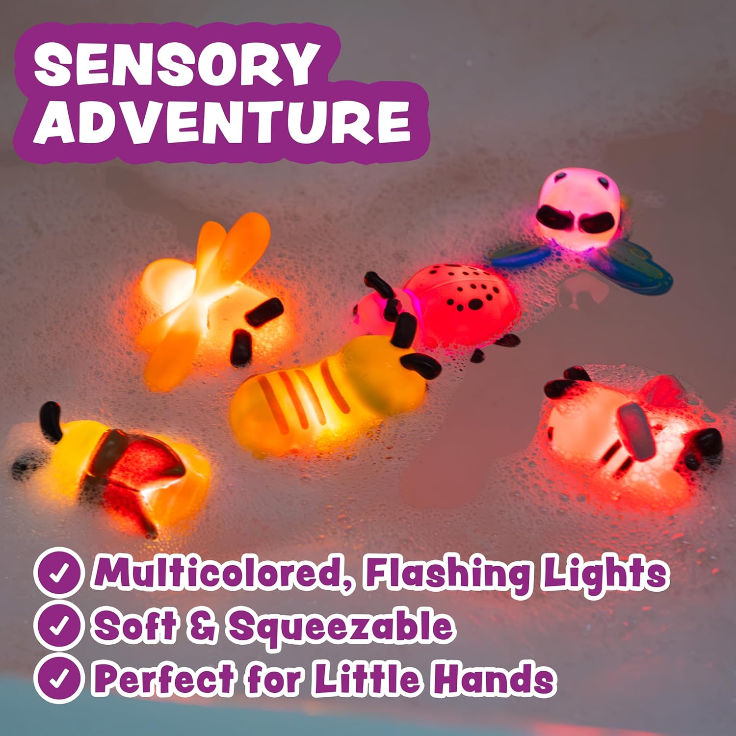 Tub Works® Bugs™ Light Up Bath Toys, 6 Pack | Water-Activated Light Up Toys Flash & Change Color | Easy-Grip Baby Girl & Toddler Bath Toys | Sensory Bathtub Toys with Bath Lights Quick Pick Grocers