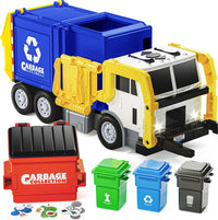 JOYIN Large Friction Powered Garbage Truck Toy Set, Includes Dumpster, Trash Bins, and Learning Cards for Kids Quick Pick Grocers