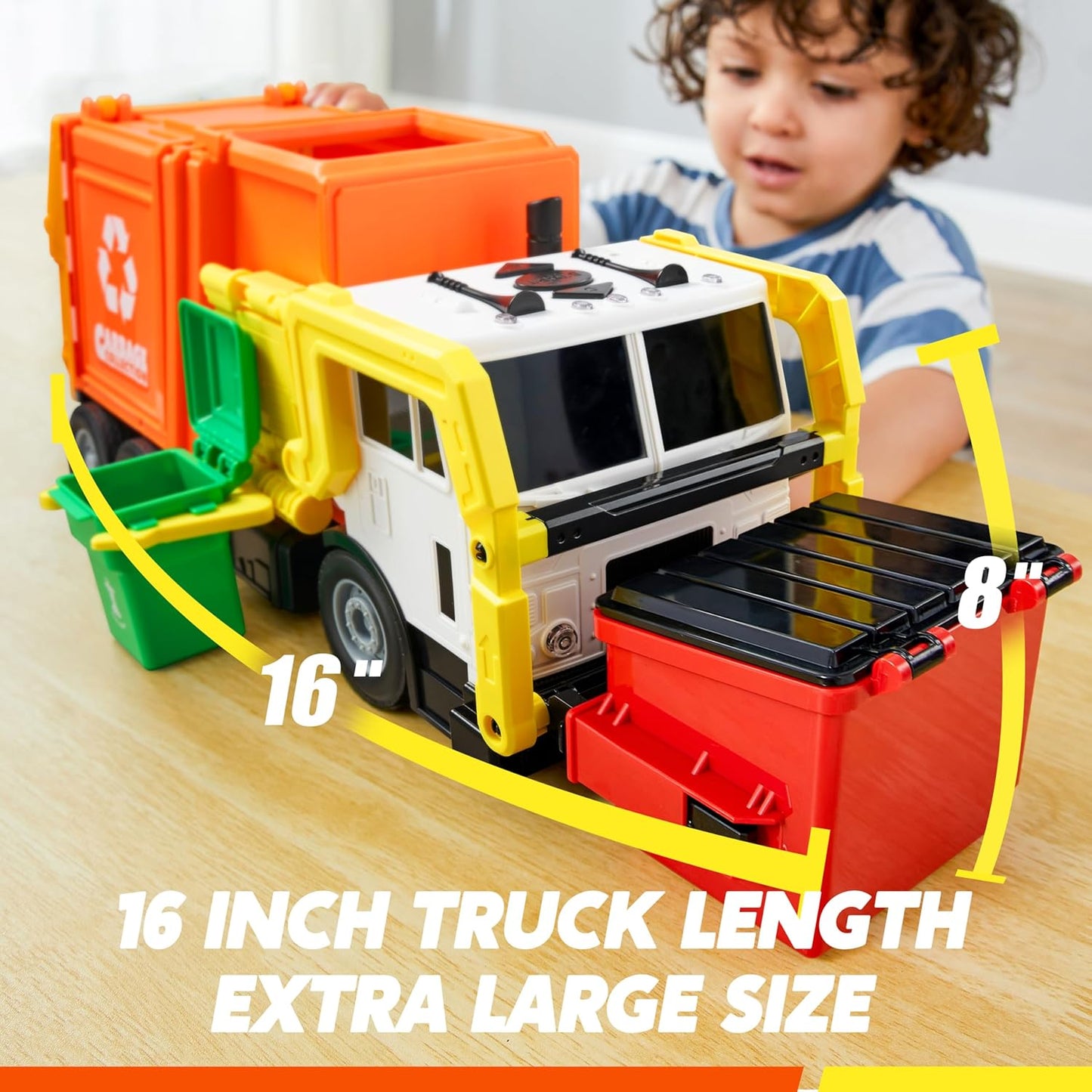 JOYIN Large Friction Powered Garbage Truck Toy Set, Includes Dumpster, Trash Bins, and Learning Cards for Kids Quick Pick Grocers