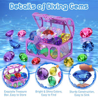 VGOFUN Diving Gems Pool Toys,10 Pcs Colorful Diamond with Treasure Chest Pirate Box Kids Swim Toys Acrylic Underwater Gemstone for Boys Girls Bath Toys Swimming Training Gift Water Pool Games Quick Pick Grocers