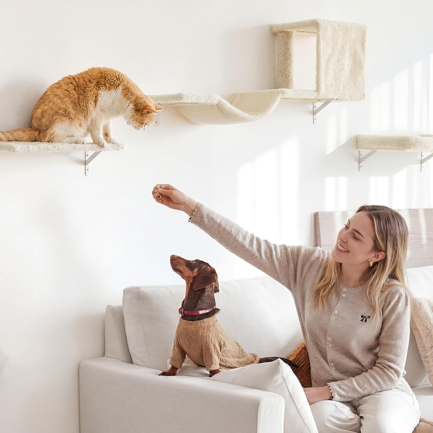 FUKUMARU Cat Wall Shelves, Stable & Safe 4 in 1 Cat Walls Furniture Set, Wooden Kitten Climbing Wall with Scratching Post for 16 Inch Drywall Quick Pick Grocers