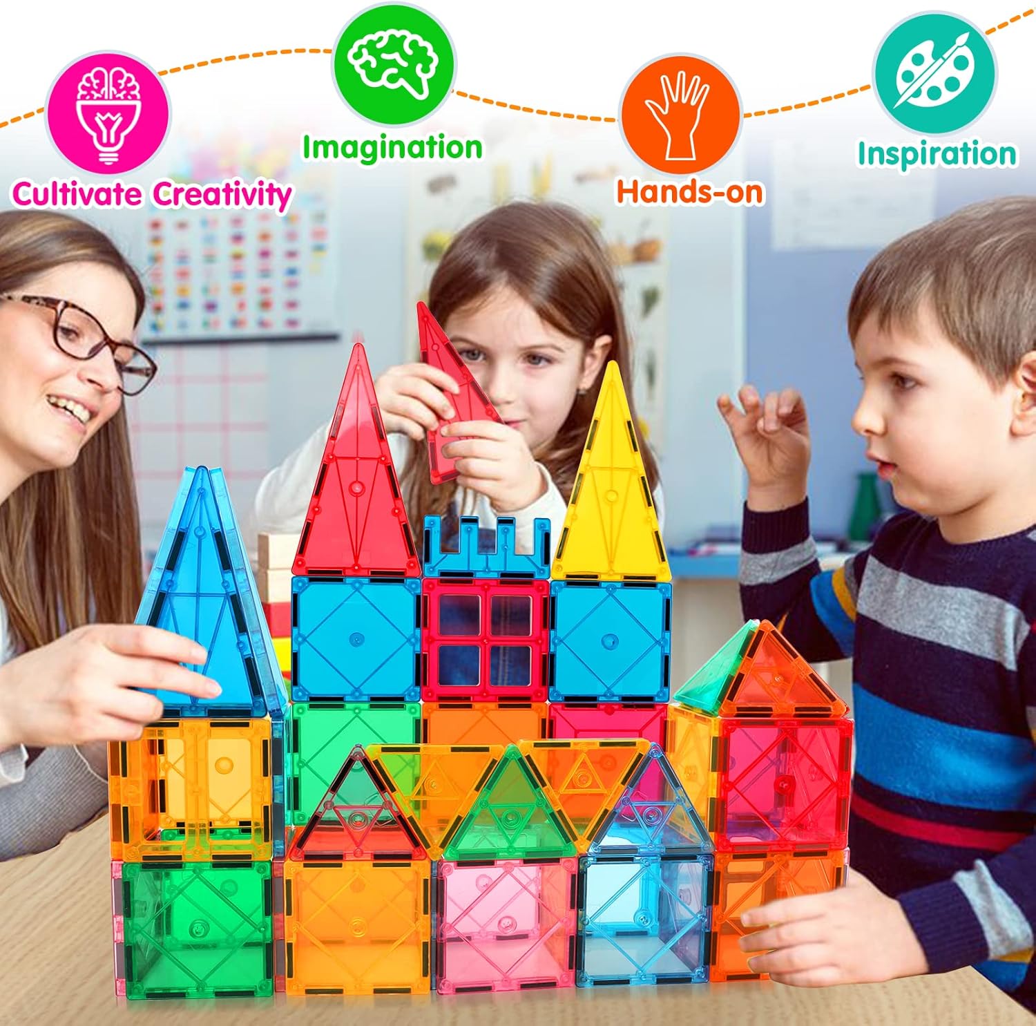 Magnetic Tiles Building Blocks for 3 4 5 6 7 8+ Years Old Boys Girls Colorful Magnet Stacking Toys Birthday Gift for Toddlers STEM Preschool Educational Construction Tiles Set Quick Pick Grocers