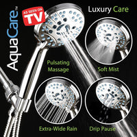 Hotel Spa AquaCare High Pressure 8-mode Handheld Shower Head, Anti-clog Nozzles - Built-in Power Wash to Clean Tub, Tile & Pets, Extra Long 6 ft. Stainless Steel Hose, Wall & Overhead Brackets Quick Pick Grocers