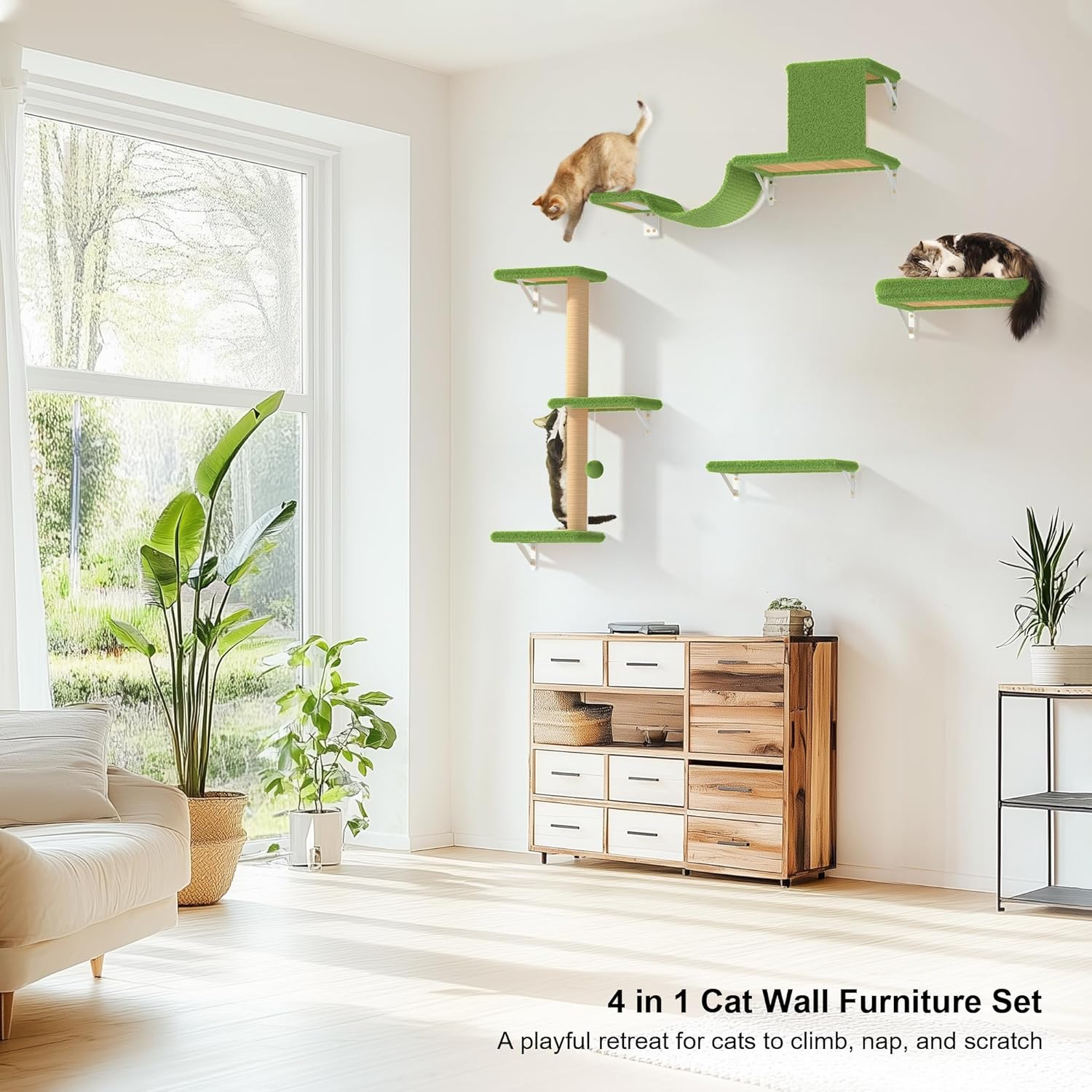 FUKUMARU Cat Wall Shelves, Stable & Safe 4 in 1 Cat Walls Furniture Set, Wooden Kitten Climbing Wall with Scratching Post for 16 Inch Drywall Quick Pick Grocers