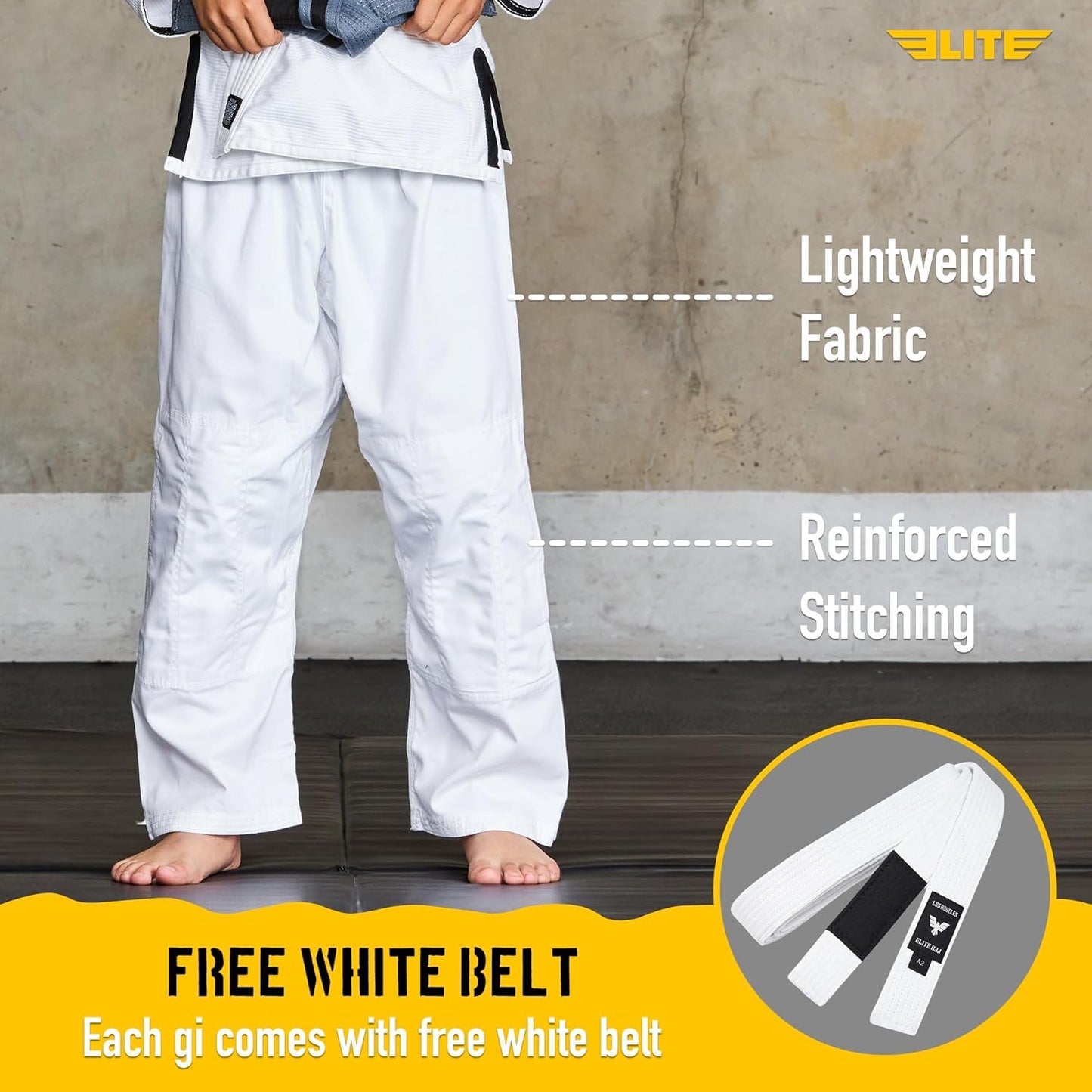 Elite Sports IBJJF Ultra Light BJJ Brazilian Jiu Jitsu Gi for Kids with Preshrunk Fabric and Free Belt Quick Pick Grocers