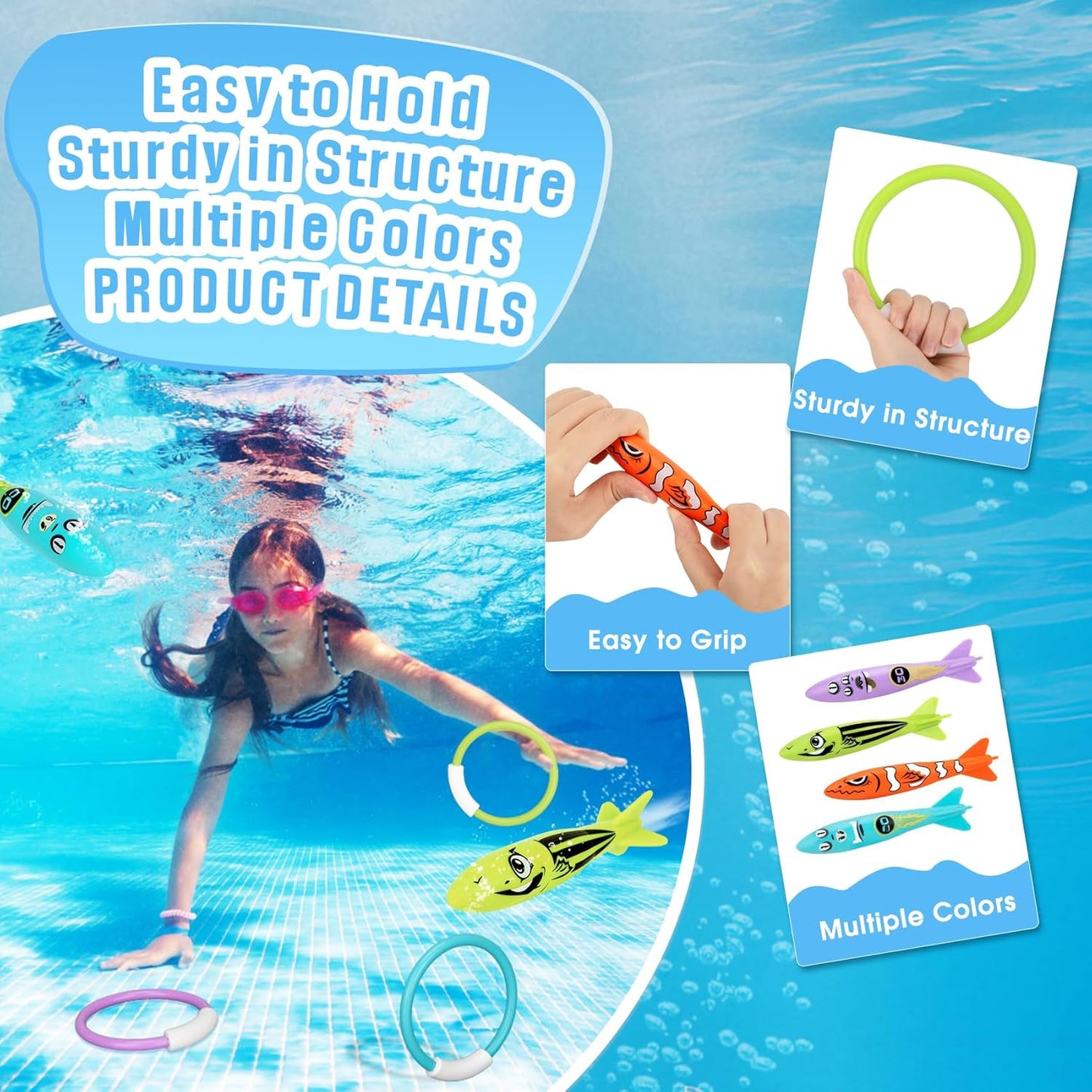 Korlon Tec Underwater Pool Toys for Kids Ages 4-8 8-12, Summer Training Swim Pool Diving Toys Set for Fun Water Games Quick Pick Grocers