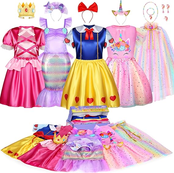 LIMIROLER Princess Dress Up Clothes for Little Girl Role Play Costume Gift Set Princess Dress Up Toys for Toddler Girls Quick Pick Grocers